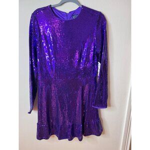 Scoop L/S Purple Sequin Tier Short Dress M (8-10) Polyester Stretch